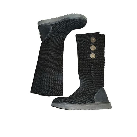 UGG 5819 Black Classic Cardy Knit Boots Women’s Size 7 shearling slouchy - Picture 3 of 8